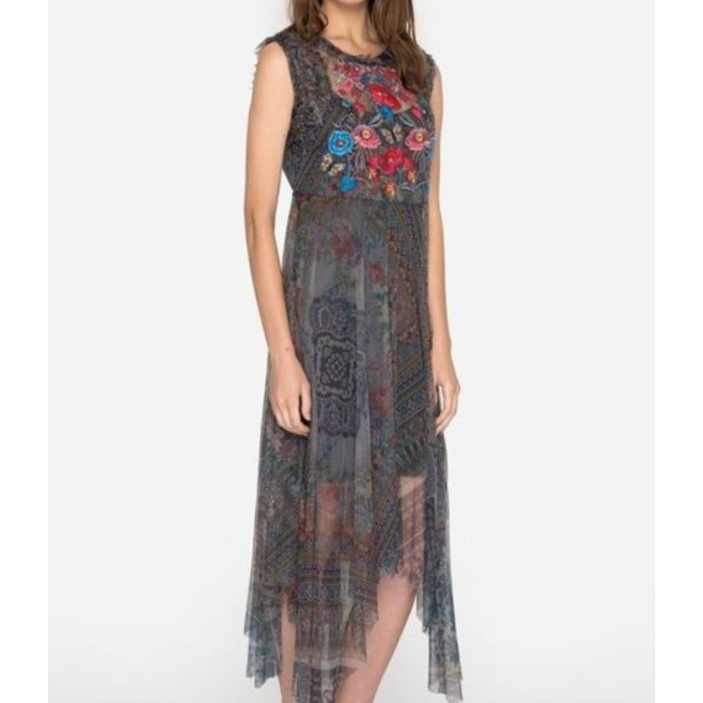 Johnny Was Biya Burnette Mesh Overlay Embroidered Dress Lined S Fairy Grunge - Picture 10 of 10